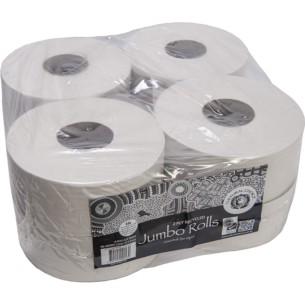 Image for CULTURAL CHOICE RECYCLED JUMBO TOILET ROLL 2-PLY 300M WHITE CARTON 8 from PaperChase Office National