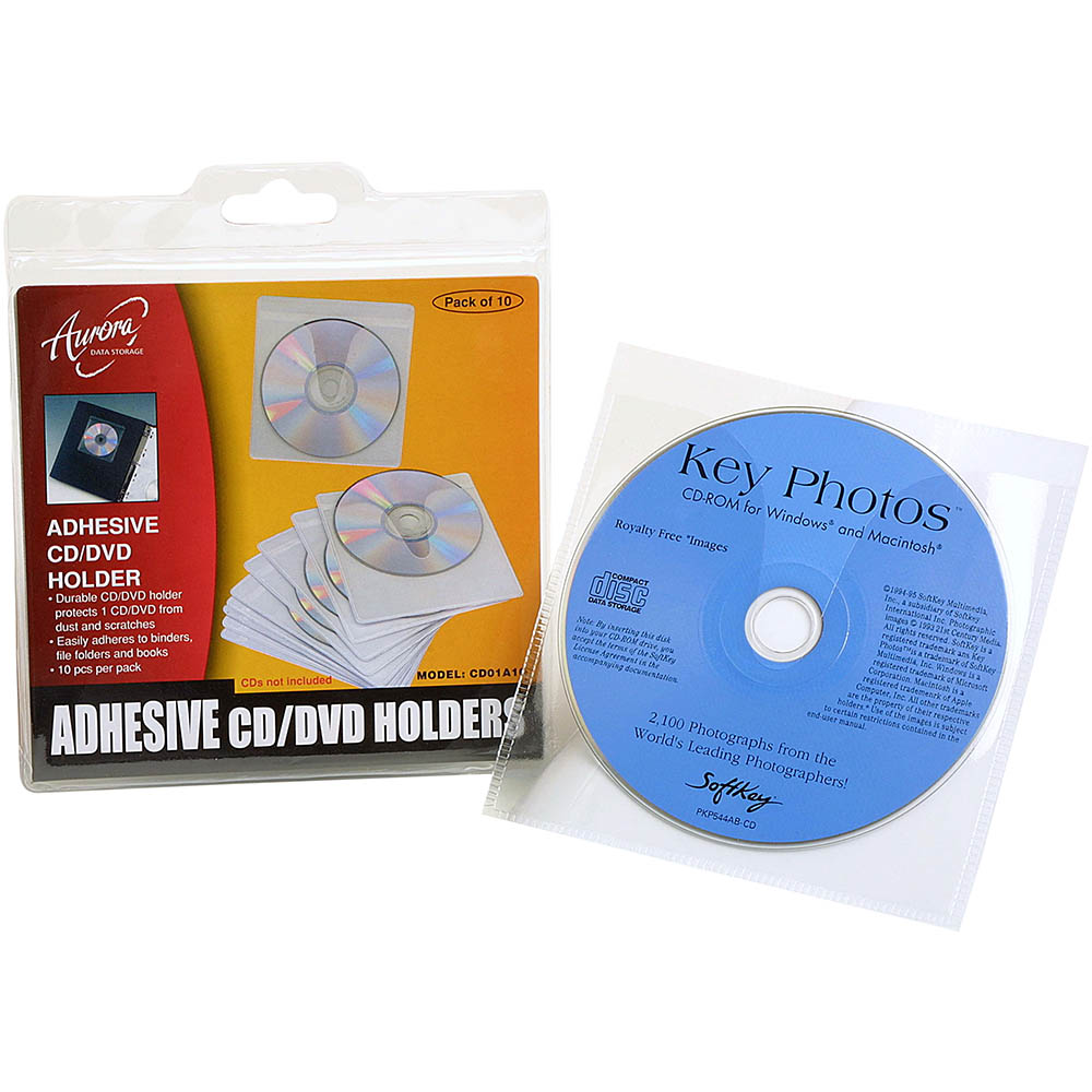 Image for AURORA CD SLEEVE SELF ADHESIVE PACK 10 from Two Bays Office National