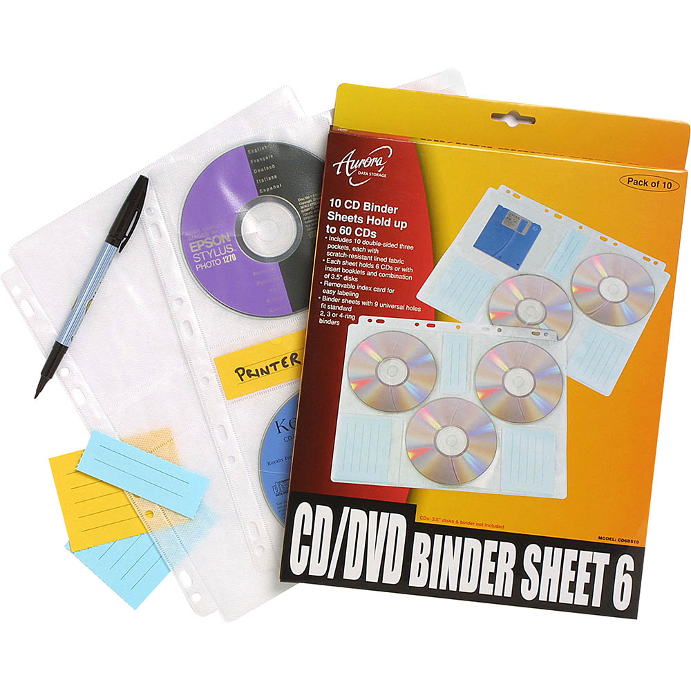 Image for AURORA CD/DVD BINDER SHEETS WHITE PACK 10 from Two Bays Office National