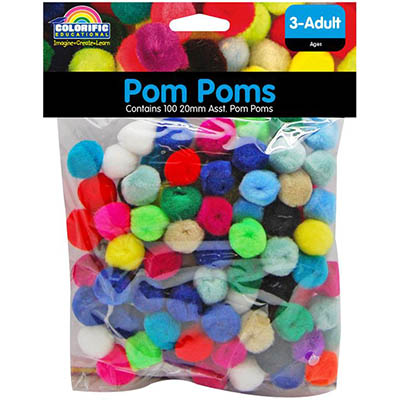 Image for COLORIFIC POM POMS FLUFFY 20MM ASSORTED PACK 100 from OFFICE NATIONAL CANNING VALE