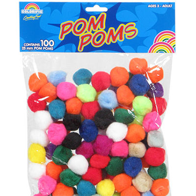 Image for COLORIFIC POM POMS FLUFFY 25MM ASSORTED PACK 100 from Surry Office National