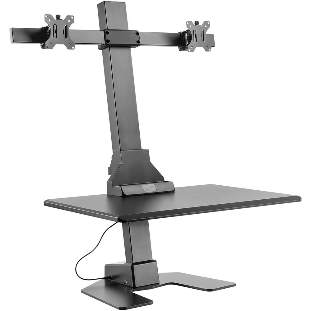 Image for ERGOVIDA DUAL MONITOR ELECTRIC VERTICAL BAR DESKTOP SIT-STAND WORKSTATION BLACK from Mackay Business Machines (MBM) Office National