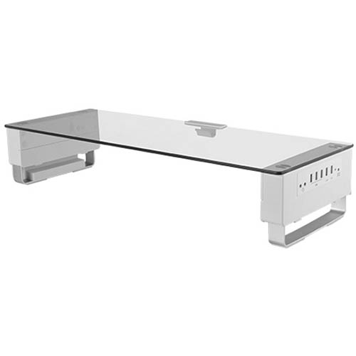 Image for ERGOVIDA TEMPERED GLASS MONITOR RISER WITH USB/AV PORTS 613 X 210 X 130MM WHITE from Two Bays Office National