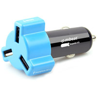 mbeat triple usb port 4.8a/24w rapid car charger blue