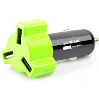 mbeat triple usb port 4.8a/24w rapid car charger green