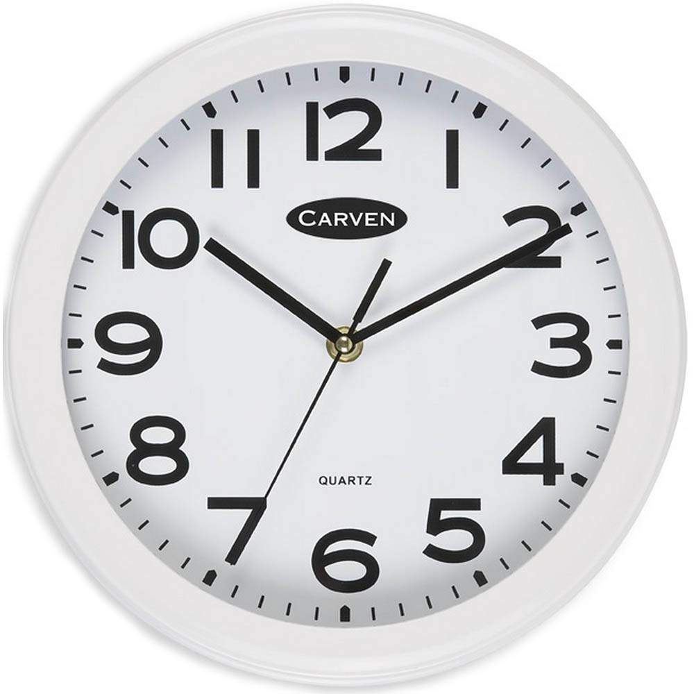 Image for CARVEN WALL CLOCK 250MM WHITE FRAME from Mackay Business Machines (MBM) Office National