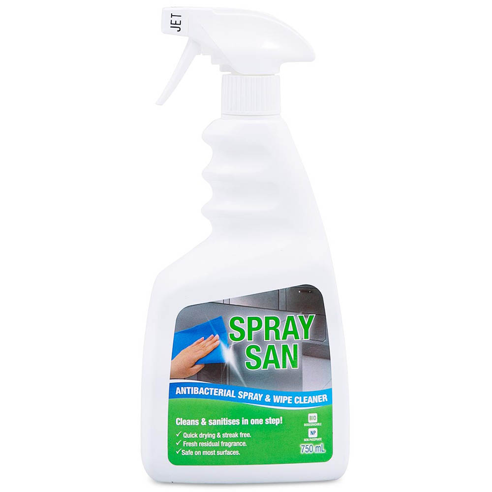 Image for CLEAN PLUS SPRAY SAN ANTIBACTERIAL SPRAY AND WIPE 750ML CARTON 12 from Aztec Office National