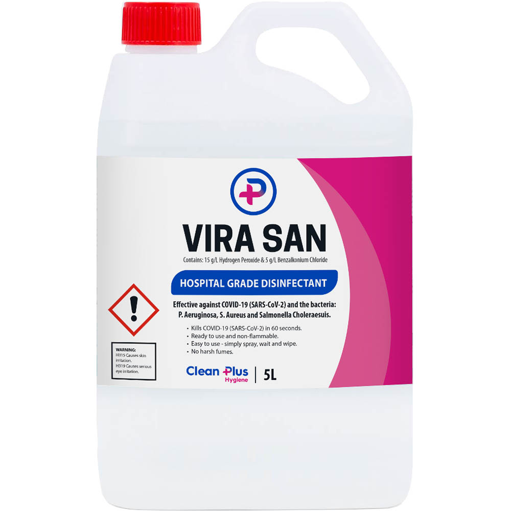 Image for CLEAN PLUS VIRA SAN DISINFECTANT 5 LITRE CARTON 3 from Surry Office National