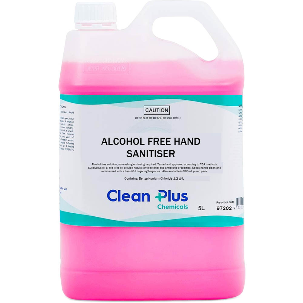 Image for CLEAN PLUS ALCOHOL FREE INSTANT HAND SANITISER 5 LITRE from Surry Office National