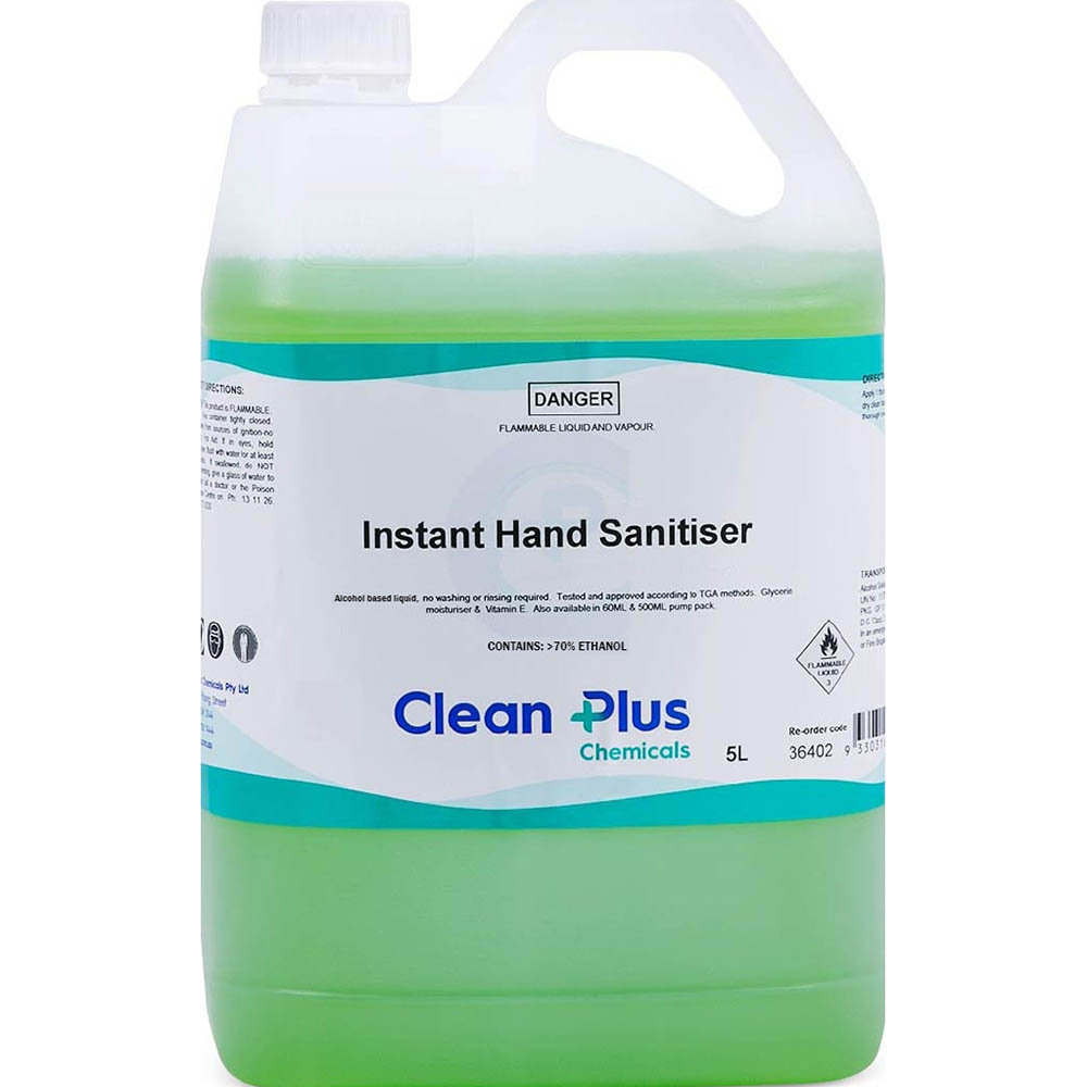 Image for CLEAN PLUS INSTANT HAND SANITISER 5 LITRE from Aztec Office National