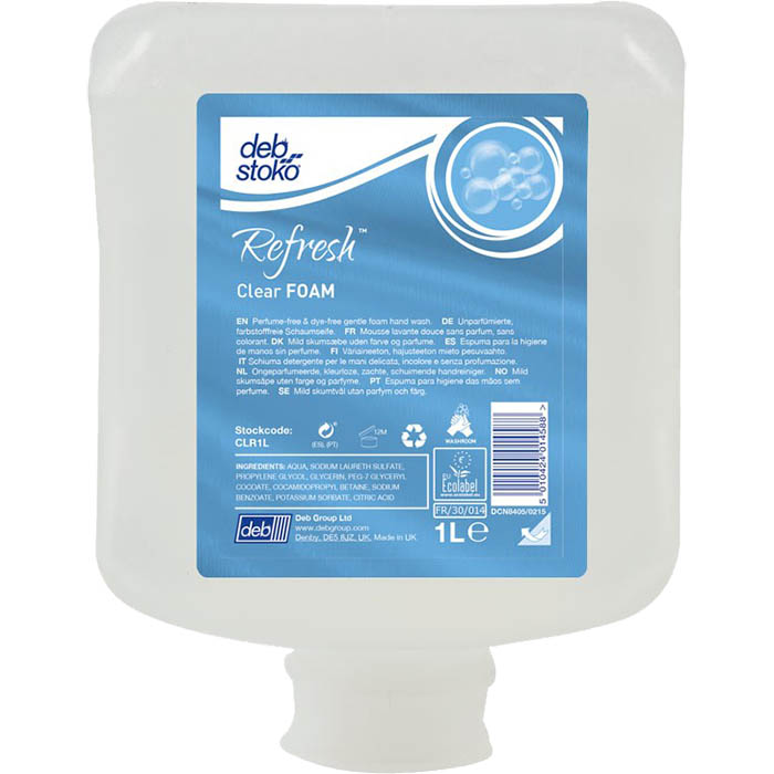 Image for DEB REFRESH CLEAR FOAM HAND WASH FRAGRANCE FREE CARTRIDGE 1 LITRE CARTON 6 from Aztec Office National