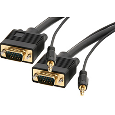 Image for COMSOL VGA AND AUDIO CABLE 15 PIN MALE TO MALE AND 3.5MM AUDIO PLUG 5M BLACK from Two Bays Office National
