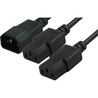 comsol mains outlet power splitter cable 1 x iec-c14 male to 2 x iec-c13 female 2m black