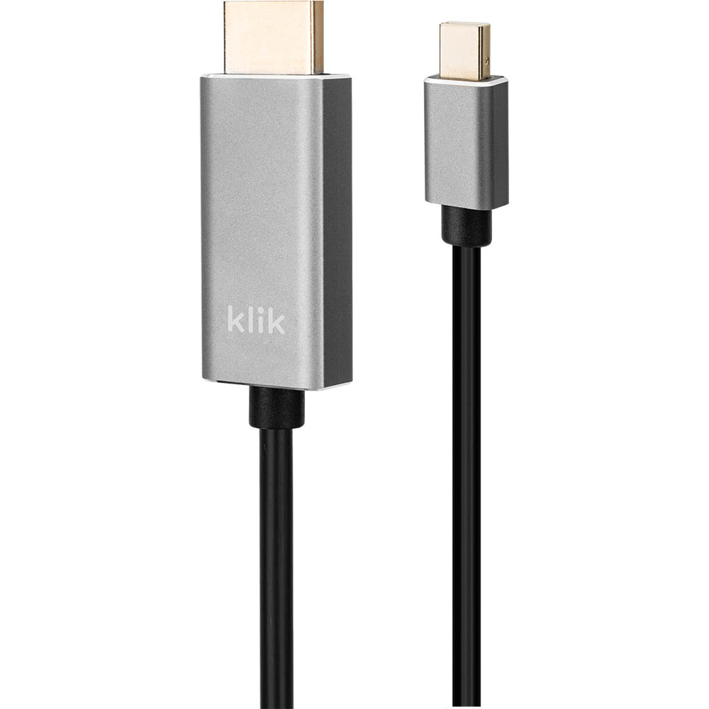 Image for KLIK MINI DISPLAYPORT CABLE MALE TO HDMI MALE 2M BLACK/SILVER from Office National Sydney Stationery