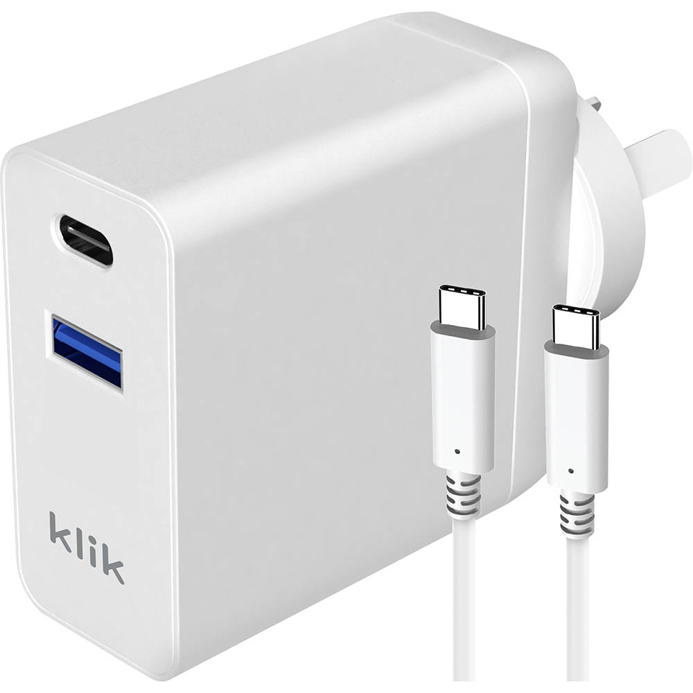 Image for KLIK DUAL USB UNIVERSAL LAPTOP CHARGER 100W WHITE from Office National