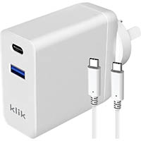 klik dual usb universal laptop charger 100w white