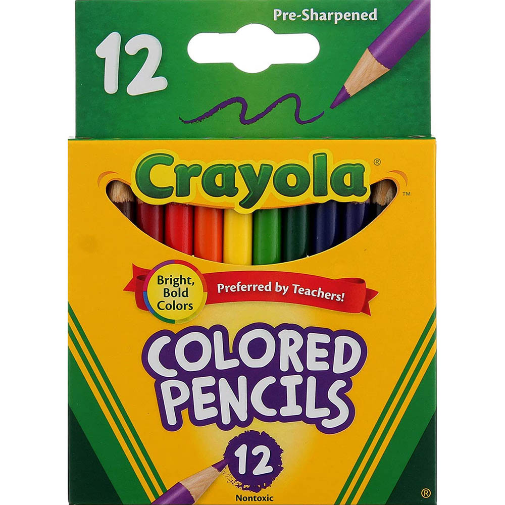 Image for CRAYOLA SHORT COLOURED PENCILS ASSORTED PACK 12 from Ezi Office National Tweed