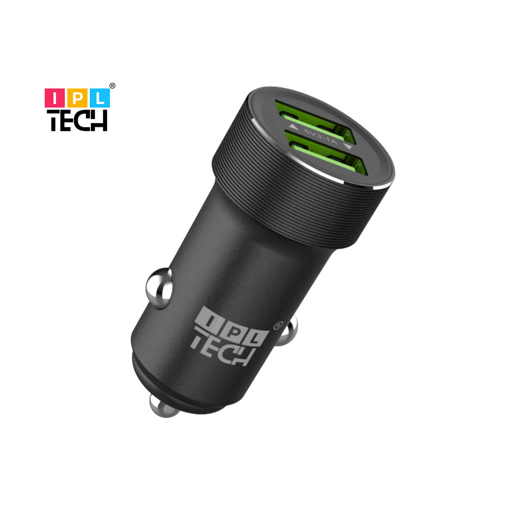 Image for IPL TECH METAL CAR CHARGER DUAL PORT 3.1A BLACK from Pirie Office National