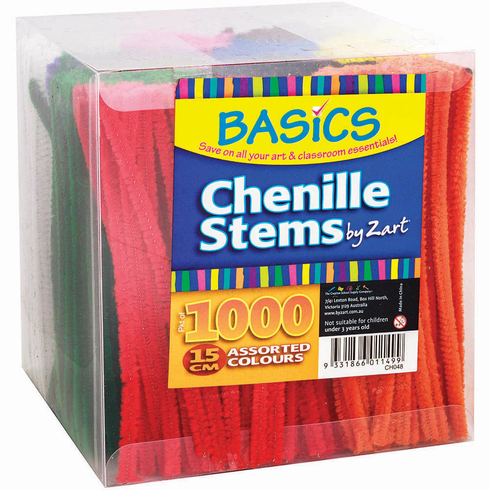 Image for ZART BASICS CHENILLE STEMS 150MM ASSORTED PACK 1000 from PaperChase Office National