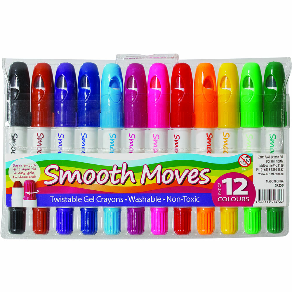 Image for ZART SMOOTH MOVES TWISTABLE GEL CRAYONS ASSORTED PACK 12 from Aztec Office National Melbourne