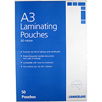 cumberland laminating pouch 80 micron a3 clear pack 50