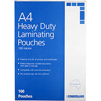 cumberland laminating pouch heavy duty 100 micron a4 clear pack 100