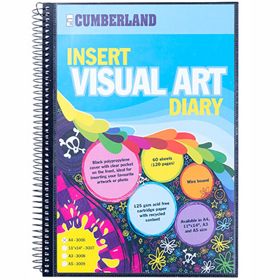 Image for CUMBERLAND VISUAL ART DIARY WITH INSERT COVER SINGLE SPIRAL A4 BLACK from Discount Office National