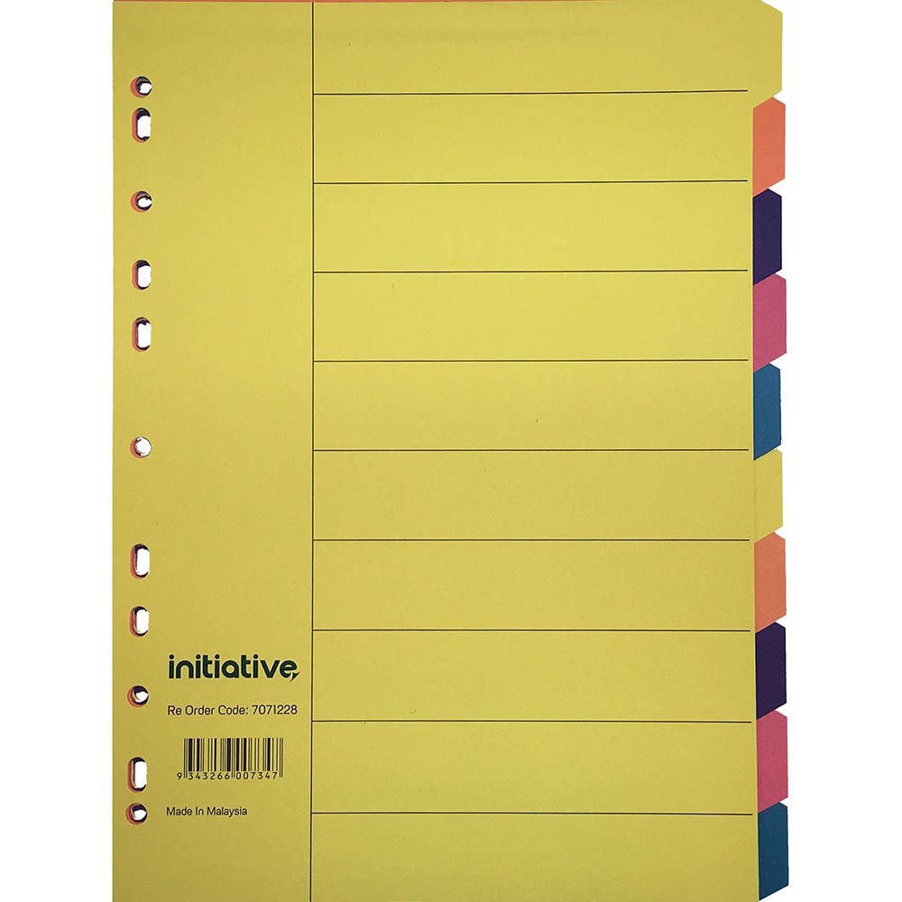 Image for INITIATIVE DIVIDERS MANILLA 10 TAB A4 BRIGHT COLOURS from Paul John Office National
