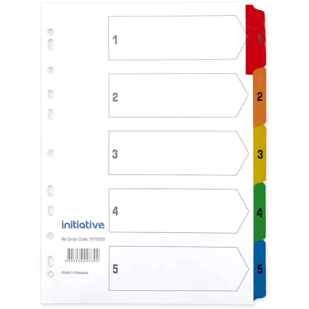 Image for INITIATIVE INDEX DIVIDERS A4 1-5 TAB WHITE WITH COLOURED TABS from PaperChase Office National