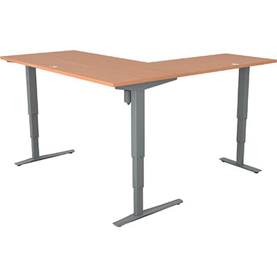 Image for CONSET 501-43 ELECTRIC HEIGHT ADJUSTABLE L-SHAPED DESK 1800 X 800MM / 1800 X 600MM BEECH/SILVER from Angletons Office National