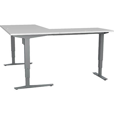 Image for CONSET 501-43 ELECTRIC HEIGHT ADJUSTABLE L-SHAPED DESK 1800 X 800MM / 1800 X 600MM WHITE/SILVER from Angletons Office National