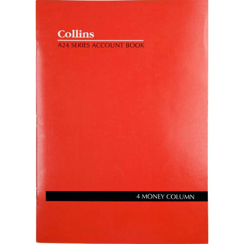Image for COLLINS A24 SERIES ACCOUNT BOOK 4 MONEY COLUMN FEINT RULED STAPLED 24 LEAF A4 RED from Paul John Office National