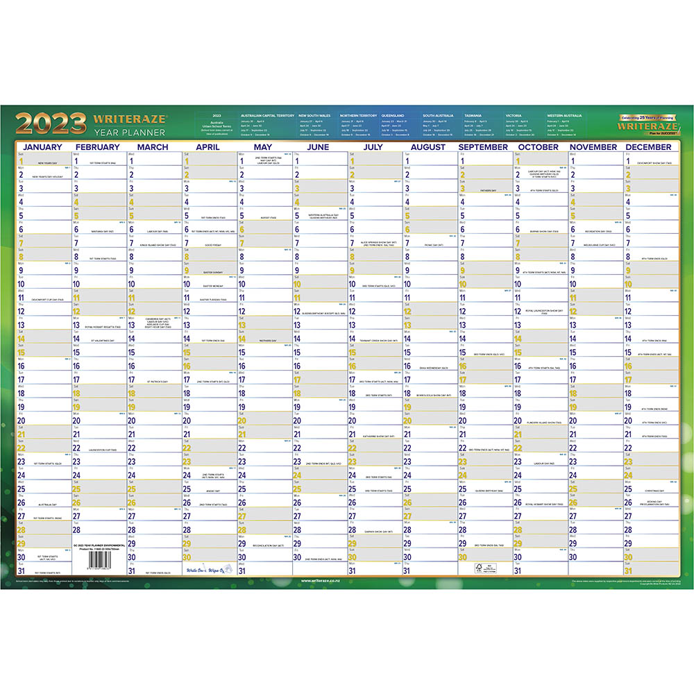 Image for COLLINS WRITERAZE 11880 QC2 RECYCLED YEAR PLANNER 500 X 700MM from Coffs Coast Office National