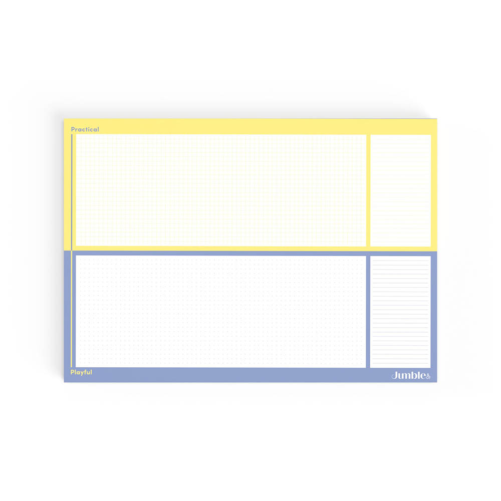 Image for JUMBLE AND CO PRACTICAL AND PLAYFUL DESKPAD 50 SHEETS 80GSM A3 BLUE/YELLOW from Office National Kalgoorlie