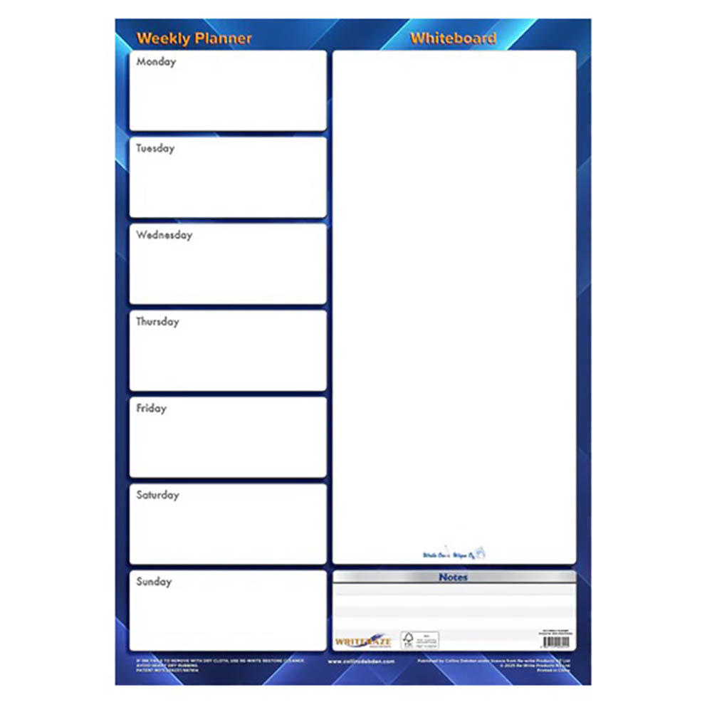COLLINS WRITERAZE 9600 QC WEEKLY PLANNER 500 X 700MM |  | 7121347