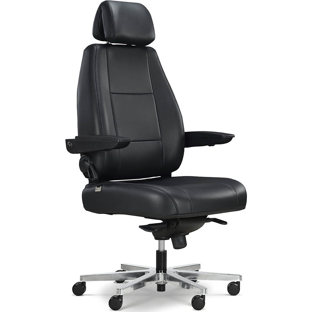 Image for DAL CONTROLMASTER HEAVY DUTY CHAIR ADJUSTABLE ARMS AND HEADREST BLACK LEATHER from Office National Capalaba