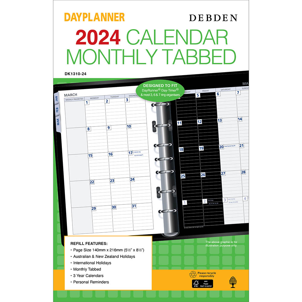 Image for DEBDEN DAYPLANNER DK1310 REFILL DESK MONTHLY DATED TAB from Office National Sydney Stationery