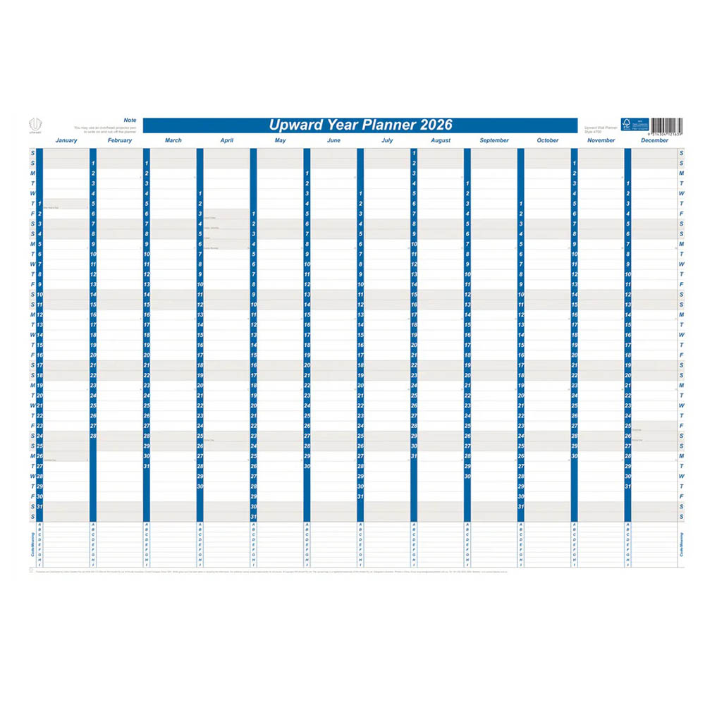 UPWARD CALENDAR YEAR LAMINATED PLANNER 690 X 470MM |  | 7121356