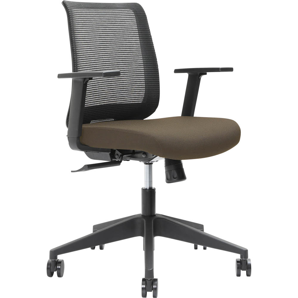 Image for BRINDIS TASK CHAIR LOW MESH BACK NYLON BASE ARMS CHOCOLATE from Office National Sydney Stationery