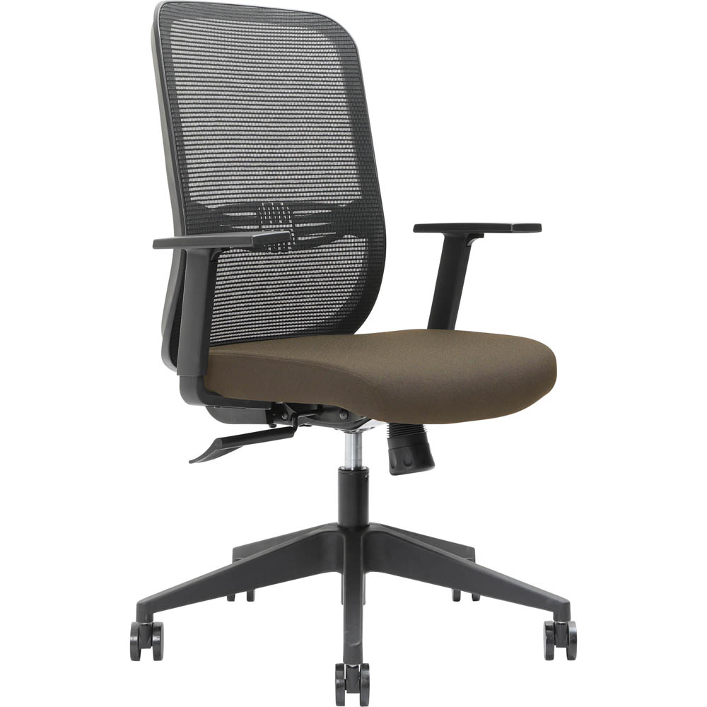 Image for BRINDIS TASK CHAIR HIGH MESH BACK NYLON BASE ARMS CHOCOLATE from Office National Sydney Stationery