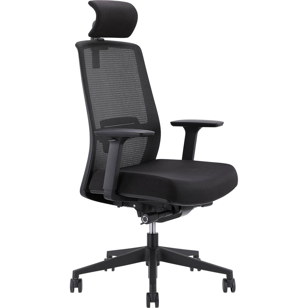 Image for JIRRA SIDE CONTROL SYNCHRO HIGH MESH BACK ARMS HEADREST BLACK from Mackay Business Machines (MBM) Office National