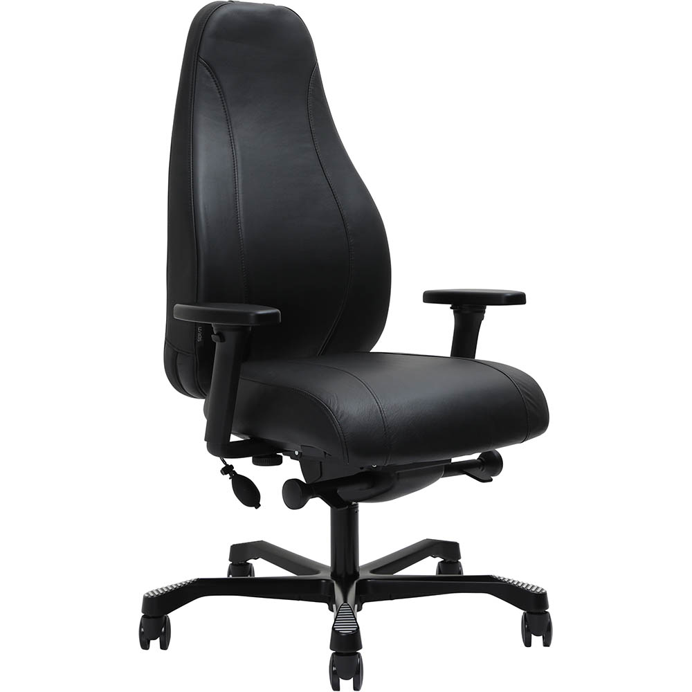 Image for SERATI SUPPORT HIGH BACK CHAIR PRO-CONTROL SYNCHRO ADJUSTABLE ARMREST BLACK ALUMINIUM BASE FOOTPLATES NEO BLACK LEATHER from Office National Sydney Stationery