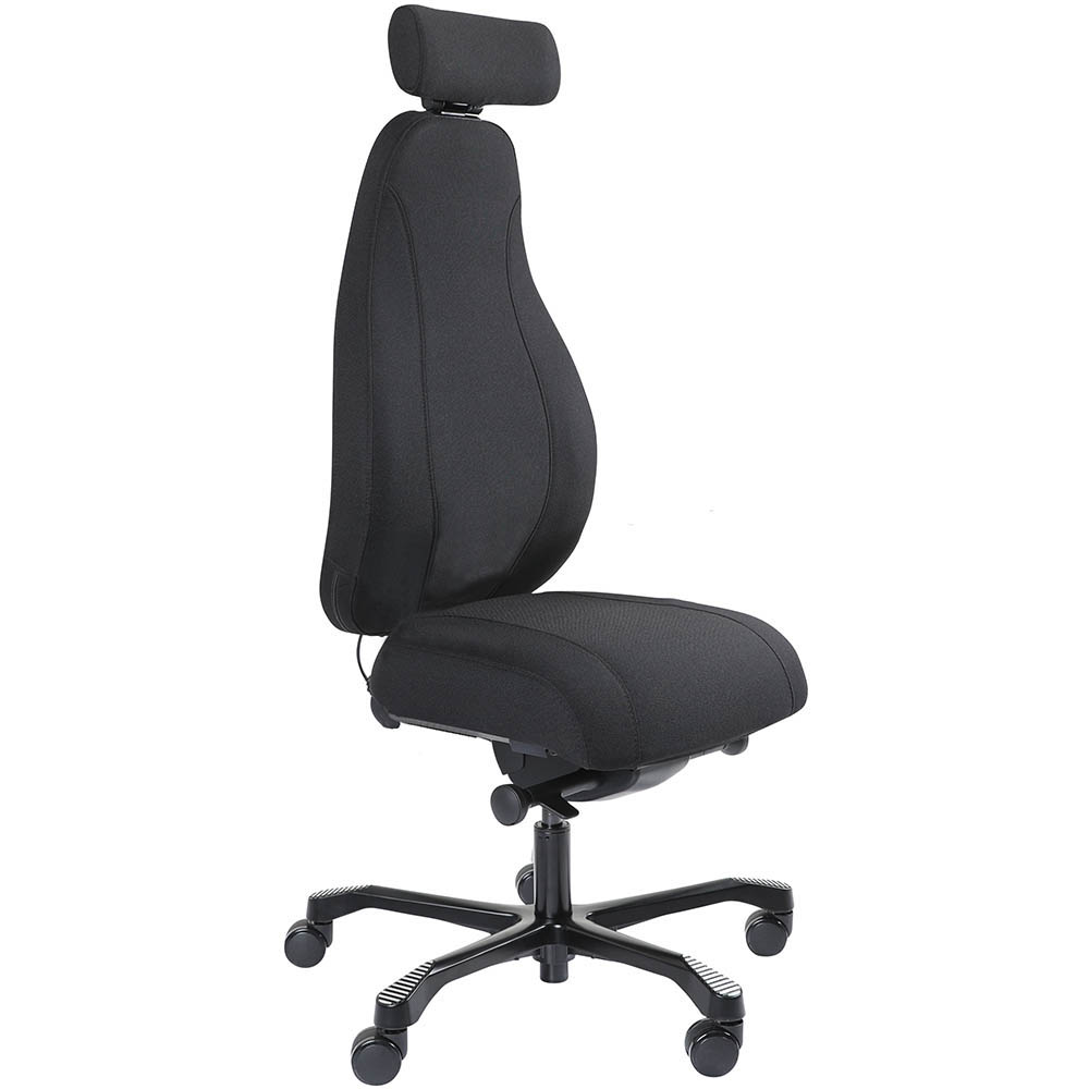Image for SERATI HIGH BACK CHAIR PRO-CONTROL SYNCHRO 2-D HEADREST BLACK ALUMINIUM BASE FOOTPLATES GABRIEL FIGHTER BLACK FABRIC from Office National Barossa