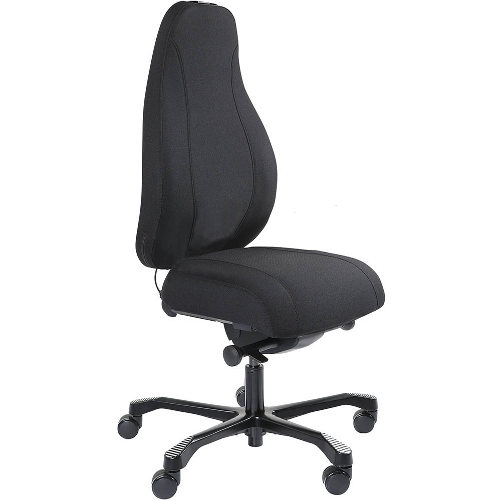 Image for SERATI SUPPORT HIGH BACK CHAIR PRO-CONTROL SYNCHRO BLACK ALUMINIUM BASE FOOTPLATES GABRIEL FIGHTER BLACK FABRIC from PaperChase Office National