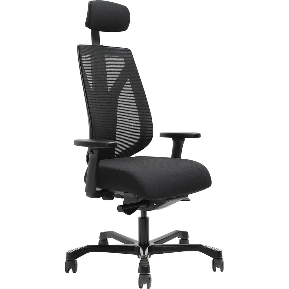 Image for SERATI HIGH MESH BACK CHAIR BODY-WEIGHT SYNCHRO 2-D HEADREST ADJUSTABLE ARMRESTS BLACK ALUMINIUM BASE POLISHED FOOTPLATES GABRI from Surry Office National