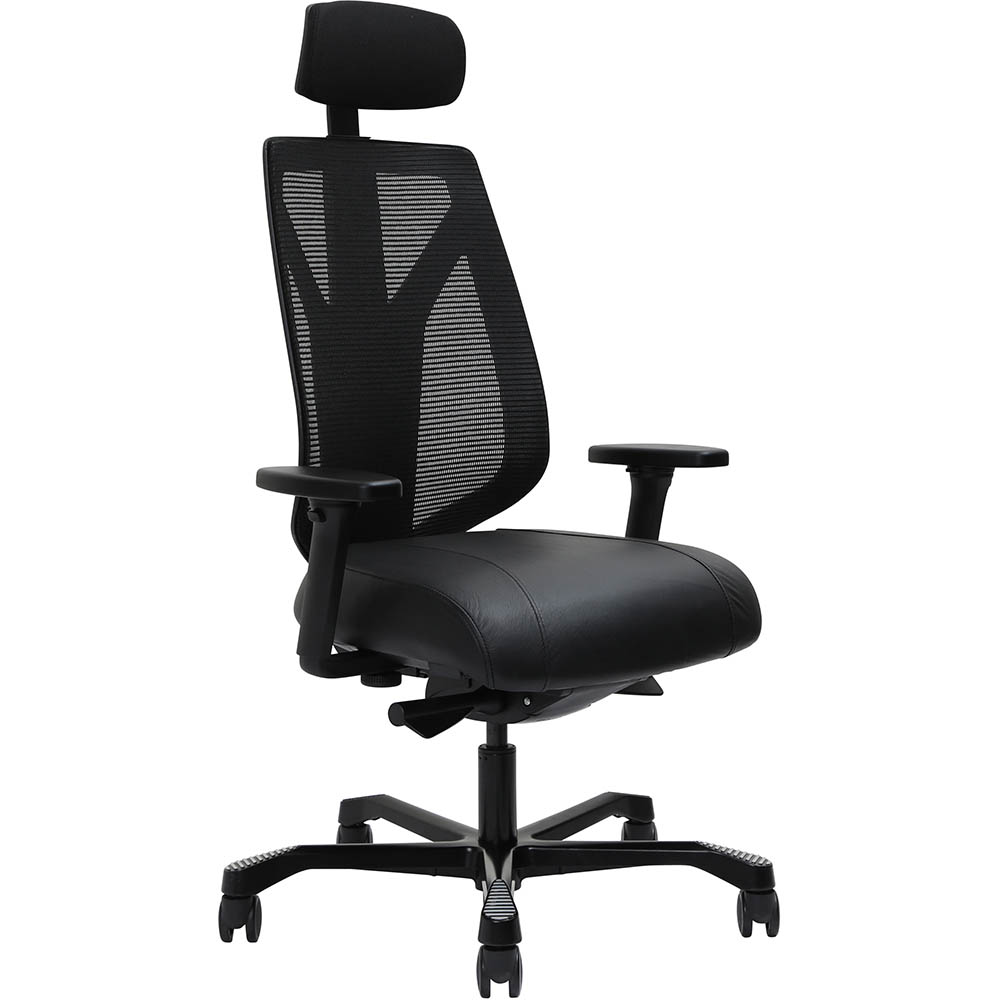 Image for SERATI MESH HIGH BACK CHAIR BODY-WEIGHT SYNCHRO 2-D HEADREST ADJUSTABLE ARMRESTS BLACK ALUMINIUM BASE POLISHED FOOTPLATE NEO BL from Office National Sydney Stationery