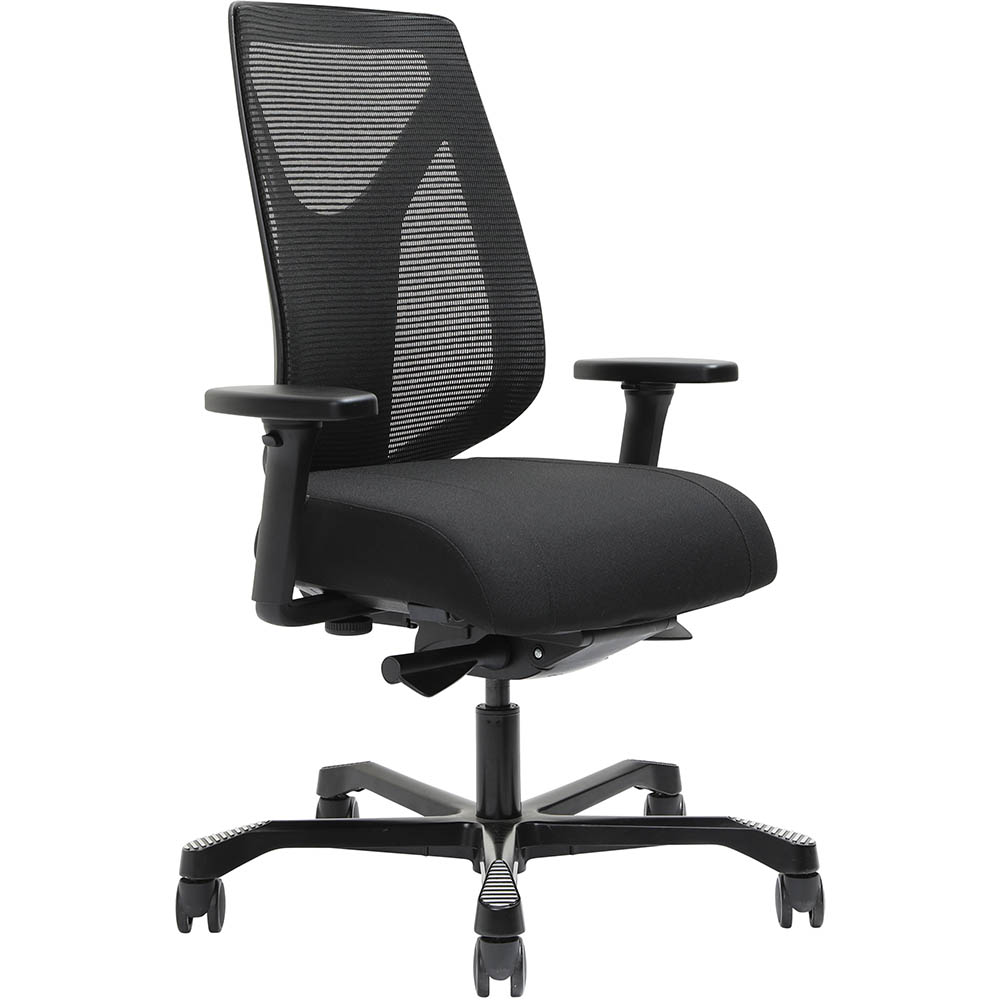 Image for SERATI HIGH MESH BACK CHAIR BODY-WEIGHT SYNCHRO ADJUSTABLE ARMREST BLACK ALUMINIUM BASE FOOTPLATES GABRIEL FIGHTER from Aztec Office National Melbourne