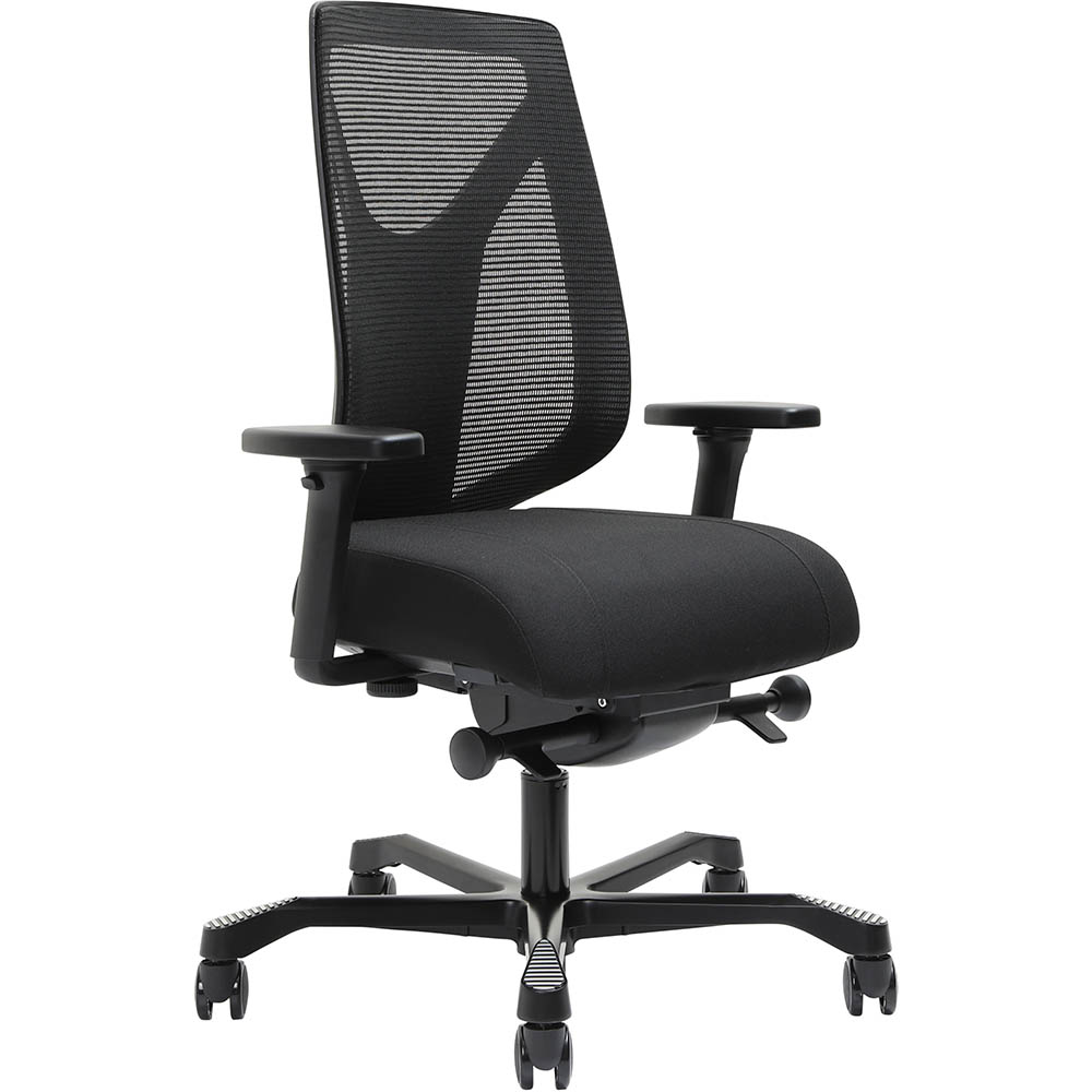Image for SERATI MESH HIGH  BACK CHAIR PRO-CONTROL SYNCHRO ADJUSTABLE ARMREST BLACK ALUMINIUM BASE FOOTPLATES GABRIEL FIGHTER from Angletons Office National