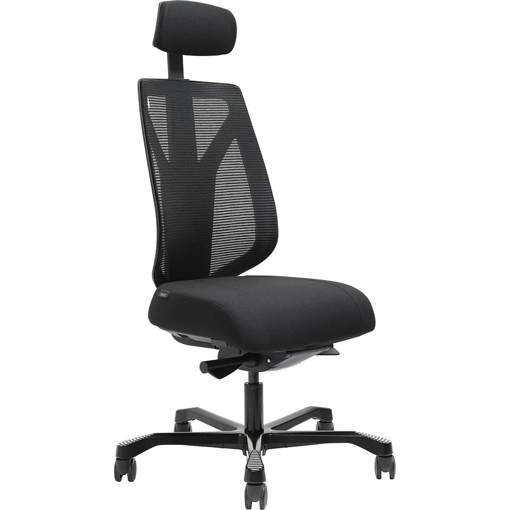 Image for SERATI HIGH MESH BACK CHAIR BODY-WEIGHT SYNCHRO 2-D HEADREST BLACK ALUMINIUM BASE FOOTPLATES GABRIEL FIGHTER BLACK FABRIC from Office National