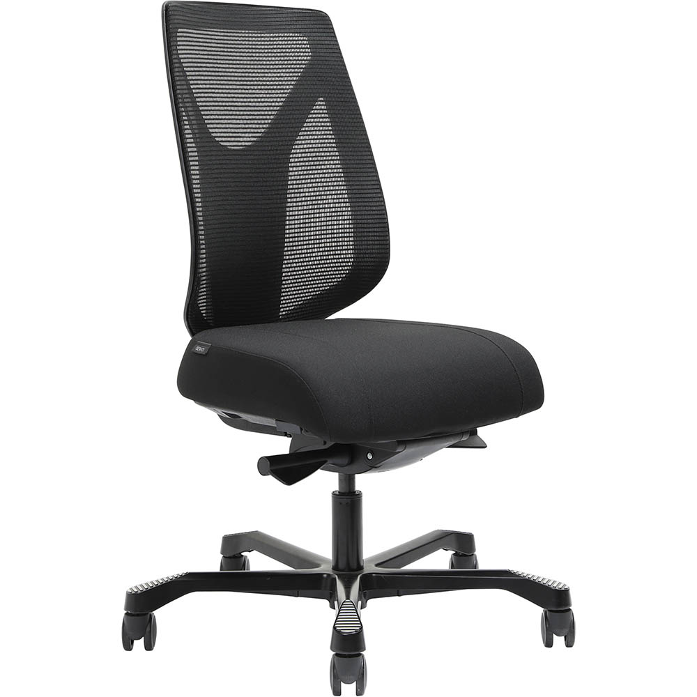Image for SERATI MESH HIGH BACK CHAIR BODY-WEIGHT SYNCHRO BLACK ALUMINIUM BASE FOOTPLATES GABRIEL FIGHTER BLACK FABRIC from PaperChase Office National